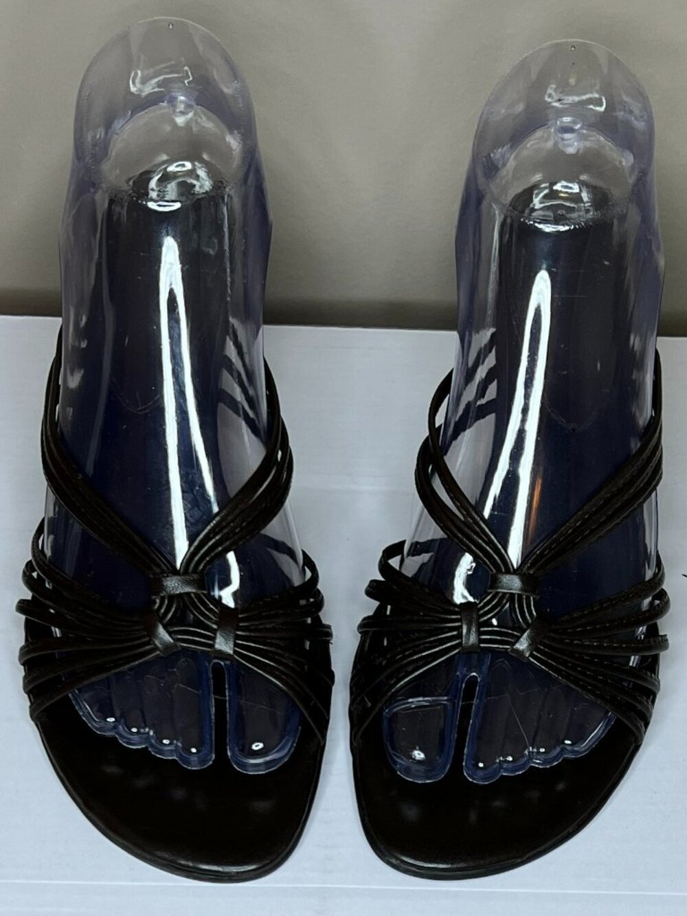 Ann Taylor Loft Brown Strappy Leather Kitten Heel Slide Sandals Women's Size 8